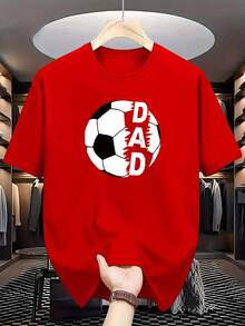 Men's Casual T-Shirt With Football Pattern And Letter Print - Crew Neck, Short Sleeve Summer Shirt, Lightweight Polyester, Perfect For Outdoor Activities And Casual Wear - 紅色 - 查看 6