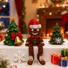 3D Printed Gingerbread Man Statue With Flexible Legs Wearing Santa Hat, Creative Desktop Decor, Suitable As Christmas Gift - Multicolor - View 3