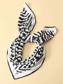1pc 90cm Twill Zebra Print Elegant Versatile Spring/Autumn Women Square Scarf, Fashion Sunscreen Bandana Headscarf For Casual Outdoor Streetwear - Black - View 4