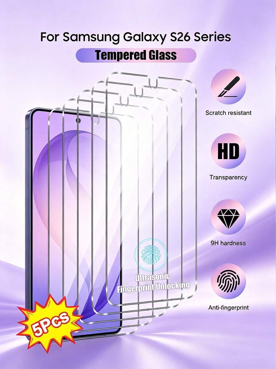 Taamyllrenz Bộ 5 miếng dán màn hình cường lực, tương thích với nhiều dòng máy, dễ dàng lắp đặt, cảm ứng nhạy, không bọt khí, chất lượng hình ảnh rõ nét, chống trầy xước, chống rơi vỡ, chống nước, phù hợp với các dòng S21/S22/S23/S24/S25/S26, S26 Ultra/S26 Plus/S25 Ultra/S24 Ultra/S23 Plus. Phụ kiện màn hình điện thoại thông minh bền bỉ. - 5 cái - Xem 1