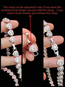 1 pieza Collar con colgante en forma de corazón de circonita cúbica de 10mm y 1 pieza Pulsera ajustable con colgante en forma de corazón de circonita cúbica, Conjunto de joyas de corazón de estilo Hip Hop para mujer, Adecuado para uso diario o fiestas, Regalo del Día de San Valentín - Plateado - Ver 7