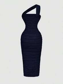 MOD Vestido sin mangas con pliegues asimétricos de estilo vintage para mujer - Azul marino - Ver 3