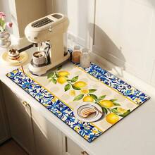 1pc Mediterranean Lemon Pattern Dish Drying Mat, Efficient Water Absorption Quick Drying Decorative Pad For Countertop, Coffee Machine, Dining Table, Suitable For Multiple Scenes, Household Gift - XYLSD-402 - View 3
