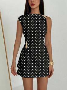 Vestido de Mujer con Mangas Tipo Paraguas y Volantes con Decoración Metálica - Blanco y Negro 3 - Ver 7