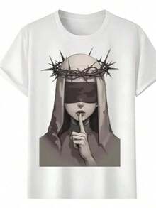 Unisex 100% Cotton T-Shirt With Letter Print, Round Neck, Short Sleeve, 200g, Lightweight, Breathable, Casual, Sporty, For Gym, Beach, Father's Day Gift. - 白色 - 查看 1