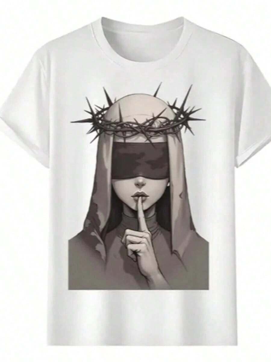 Unisex 100% Cotton T-Shirt With Letter Print, Round Neck, Short Sleeve, 200g, Lightweight, Breathable, Casual, Sporty, For Gym, Beach, Father's Day Gift. - 白色 - 查看 1