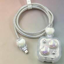 5pcs/Set Protector de Cable de Datos con Corazón de Perla & Protector de Cargador, Compatible con IPhone17/Cargador Rápido de 40W - transparente - Ver 2