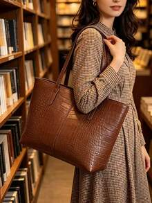 Nueva llegada Bolso de hombro versátil de mujer con patrón gráfico de lujo - Café - Ver 8