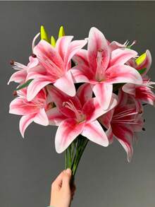 1/3/5 Pcs (White/Pink/Purple) 37cm/14.57in Artificial Lily Flower Decor, Living Room Tabletop Ornament, Suitable For Valentine's Day, Gifts, Birthdays, Graduation, Home Decor, Back To School, Wedding Party - Multicolor - View 2