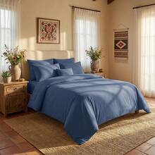 Deluxe Cooling Sheet Set, Soft And Comfortable, Breathable And Wrinkle-Resistant, Gentle And Close To The Skin, Suitable For Bedroom, Guest Room, Hotel Bedding (1 Flat Sheet + 1 Fitted Sheet + 2 Pillowcases (91cm*193cm: One Pillowcase, No Pillowcase Included) - 藍海 - 查看 2