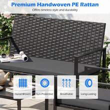 GOFLAME 4 PCS Outdoor Rattan Chairs & Loveseat Set With Tempered Glass Coffee Table And Seat Cushions Wicker Conversation Sofa Set For Backyard Porch - Grey - View 4