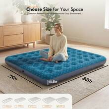 Air Mattress Inflatable Bed Sleeping Pad For Camping, Patterned Flocking Blue - Blue - View 6