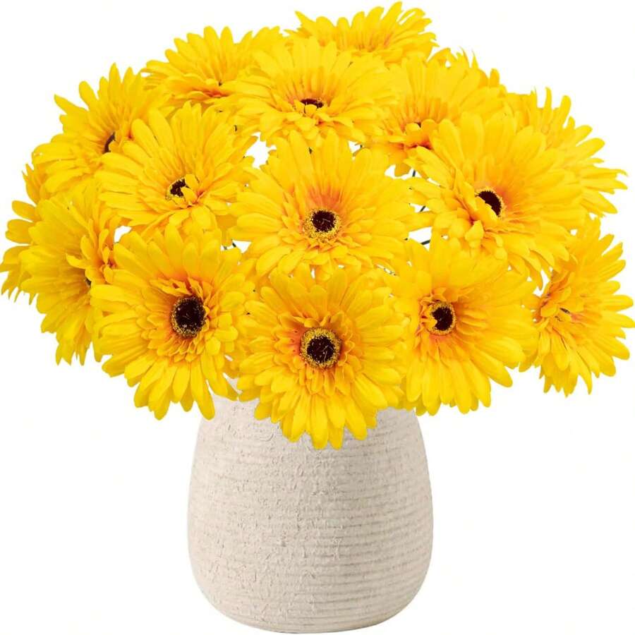 2/6/12pcs Artificial African Daisy, Silk African Daisy Flowers, Fake Sunflower, Bulk Artificial Flower Bouquet, Suitable For Wedding Bridal Bouquet, Party, Home Kitchen Decor, Garden Decor, Outdoor Plants, Gardening, Artificial Flowers, Autumn Decor - Yellow - View 1