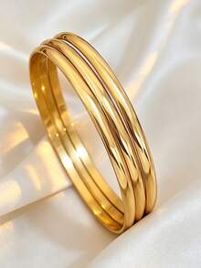 Pulsera minimalista dorada para damas, pulsera de brazalete suave y apilable, ligera, resistente a la decoloración y con baja sensibilidad, regalo de joyería - Amarillo Oro - Ver 7