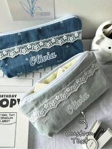 Personalized Lace Pencil Case, Ditsy Floral Stationery Storage Bag, Makeup Bag, Student Stationery Essential, Perfect For Back To School Season, Multifunctional Makeup Bag, Business Holiday, School, Travel Essential Accessory, Mother's Day, Teacher, Girlfriend Gift - Multicolor - View 6