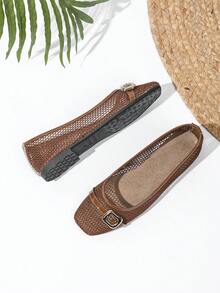 Mary Jane Flat Breathable Sexy Mesh Shoes, Summer - Brown - View 4