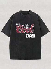 One "The Cool Dad" Mountain Graphic Tee, Featuring A Single-Sided Chest Print, A Retro Design Inspired By Father's Day, Made Of 100% Cotton, Breathable, Short-Sleeved, Distressed, Loose-Fitting, And Oversized Fabric. Suitable For Men And Teens, This Tee Is Perfect For Casual Outings, Family Events, Everyday Wear, Summer Outfits, And Is Ideal For Dads And Outdoor Enthusiasts. A Great Gift For Dads And Retro Graphic Tee Collectors. 180g 100% Cotton. - 黑色 - 查看 3
