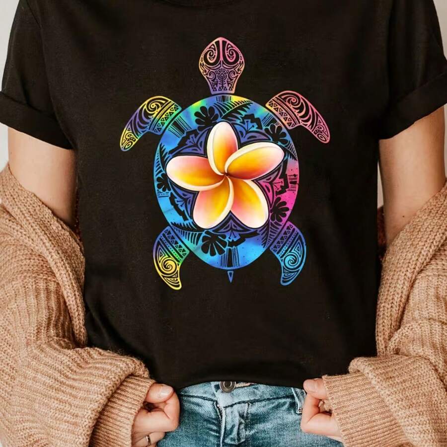 Printed T-Shirt For Men And Women - 黑色 - 查看 1