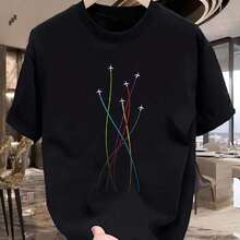 Short-Sleeved T-Shirt With Colorful Airplane Print - 黑色 - 查看 1