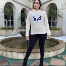 Blusa de Frio Feminina Quentinha  Panda Inverno - Bege - Visão 4