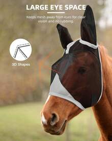 Adjustable Horse Ear Fly Mask Anti-UV Breathable Comfortable Eye Cover For Daily Stable Hot Weather Use - Grey - View 3