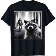 Selfie de Mapache Asustado con Sasquatch Bigfoot - Camiseta Divertida de Mapache FWNI - Negro - Ver 8