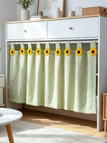 1PC Cute Korean-Style Sunflower Green Short Curtain,Farmhouse Style. Small Window Curtains For Kitchens,Half Curtains For Doors, Cabinet Partitions - Easy To Install (Rod Pocket Process). - Green - View 3