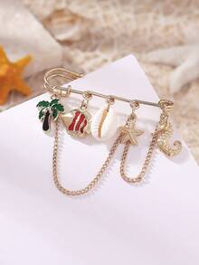 1pc Summer Vacation Ocean Series Cute Niche INS Creative Versatile Fashion Olive Tree, Seahorse, Tropical Fish, Starfish, Shell Pendant, Brooch, Suitable For Women's Clothing, Backpacks, Beach, Parties, Bars, Perfect Gift For Vacation, Friends And Family, All Seasons, Casual, Commute, Daily Wear - Olive Tree/fish/starfish - View 7