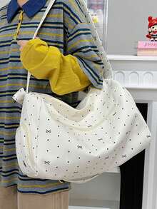 1 pieza Bolso de viaje con lazo, bolso de viaje grande con capacidad, con cremallera, de moda y casual, para almacenamiento de artículos de viaje, maquillaje, papelería, vacaciones, para mujeres, niños, auriculares, cargadores, lápices labiales, cosméticos, perfumes, cuidado de la piel y productos de belleza, decoración del hogar, para mamá, enfermeras, estudiantes, chicas de la escuela, llaves, regalos de vacaciones - Multicolor - Ver 14
