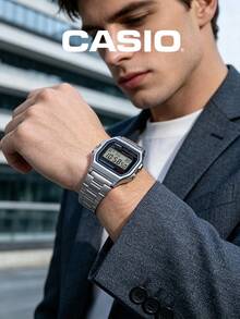 Casio A158WA‑1 Unisex Vintage Square Digital Watch Polished Silver Stainless Steel Bracelet Blue‑Black Retro Border Dial Multifunctional Alarm Chronograph Wristwatch for Campus Daily Wear Street Fashion Music Festival Casual Hangout Ideal Unisex Gift for Birthday Backdaycanto‑School Graationi totalpkkk週周英國改：改成 Urbanpem. - A158WA-1 - 查看 3