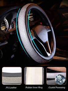 Bling Rhinestone Steering Wheel Cover For Women, Sparkling Crystal Diamond Car Wheel Protector With Non-Slip PU Leather, Universal 14.5-15 Inch Fit For Cars/SUVs, Fashionable & Comfortable Interior Accessory - Diamond Crystal - View 7
