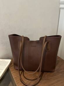 Bolso de mano elegante de gran capacidad, bolso de hombro versátil de moda, minimalista y casual para mujeres - Café - Ver 7
