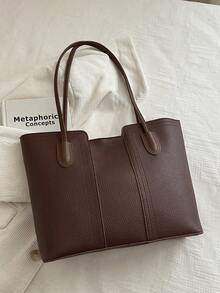 Bolso de mano elegante de gran capacidad, bolso de hombro versátil de moda, minimalista y casual para mujeres - Café - Ver 5