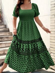 Plus Size - Plus Size - Women's Dress With Fitted Waist - Green - View 4