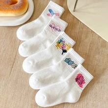 5對夏季日式可愛INS白色運動卡通中筒襪，適用於6-12個月，1-2，2-3，3-8歲 - 彩色 - 查看 8
