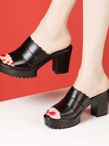 Summer New Thick Heel Sandals Open Toe Fashion High Heel Platform Comfortable Plus Size Women Shoes - Black - View 9