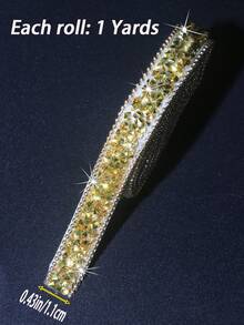 1碼金色樹脂水鑽吊繩 自黏式鑽石水晶吊繩捲 亮面樹脂鑽石吊繩，適用於居家DIY、畢業帽、婚鞋、手機、汽車、衣物、花瓶、櫥櫃、相框、鏡子裝飾 - 珠鏈邊金色 - 查看 8