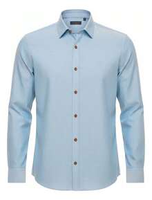Shirt In 100% Cotton Flamed Fabric With A Linen-Like Look. Fine Fabric. - Blue - View 3