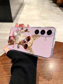Fundas para celular de moda 20261 pieza Funda de teléfono protectora a prueba de golpes con diseño personalizado de perro, compatible con Samsung Galaxy A57/S25/S25PLUS/S25 Ultra/A16/A36/A26/A56/S26/S26plus/S26ultra, funda de teléfono transparente, adecuada como regalo de cumpleaños, novia, novio o para uso personal - transparente - Ver 3