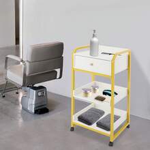Multi-Functional Mobile Beauty & Hair Salon Organizer Cabinet, 2 Tier Shelves With 1 Drawer, Warm White Rolling Utility Trolley, Wheeled Barber Tool Station, Spa Instrument Storage Holder For Professional Hairdressing And Beauty Parlor - A - View 1