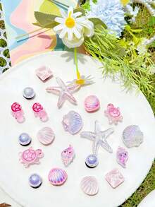 20 piezas de adornos desmontables para zapatos DIY de color rosa con cadena de lentejuelas, estrella de mar, concha, ondas de agua, estrella, adecuados para zuecos - Tortuga rosa - Ver 4