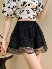 1PC Breathable Multi-Layer Lace Safety Skirt Pants For Women, Spring Thin Anti-Exposure Loose Non-Curling Base Shorts Pumpkin Skirt - Multicolor - View 8