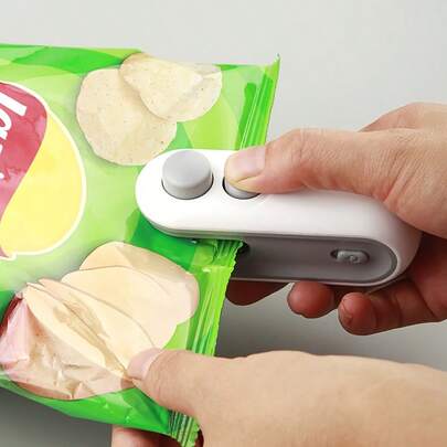 1pc Portable Food Bag Sealer, Built-In Magnetic USB Rechargeable Battery, Manual Press Plastic Bag Sealer, Suitable For Picnics And Travel, Magical Sealing Tool For Chip Bags, Cookies Bags, Snack Bags And More, Resealable, Comes With Charging Cable, 16W Power, Great For Home And Travel Use