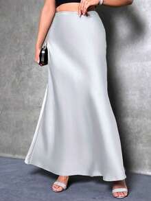 Women's Solid Color Mermaid Style Maxi Dress, Glossy Mid-Length Elegant Dress, Suitable For Parties And Everyday Wear Vintage Satin Met Gala - 銀色 - 查看 5