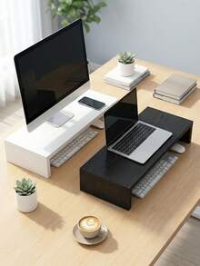 1pc Wooden Monitor Riser Stand, Computer Display Holder, Desktop Storage Organizer, Suitable For Office And Home - Multicolor - View 3