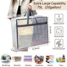 - Paquete de 4 bolsas de almacenamiento transparentes extra grandes de 75 l con cierre para mantas colchas ropa edredón ropa de cama y almohadas - Gris - Ver 3