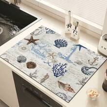 1pc Ocean Creature Pattern Absorbent Dish Drying Mat, Espresso Machine Countertop Absorbent Mat, Sink Drain Mat, Soft Faucet Absorbent Mat, Sink Cup Mat, Kitchen & Bathroom Accessories - Multicolor - View 9