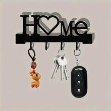 1pc Home Love Shaped Wall-Mounted Key Holder Organizer With Hooks, Suitable For Living Room Home Decor - A - View 10
