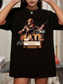 Nate Smith Country Rock & Roll Tour 2026 Graphic Oversized Black T-Shirt - Black - View 1