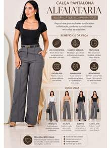 Kit 2 Women's Tailored Wide Leg Pants + 2 Free Belts - Beige / Black - View 2
